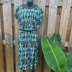 Jessica Howardl Fit ‘n Flare Belted Dress 18W in White, Black, Teal & Olive